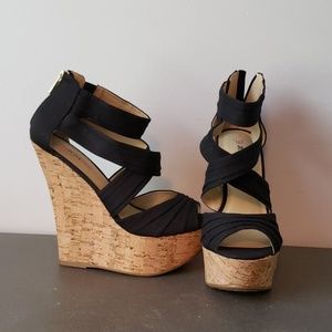 Platform high black strap zipper wedges